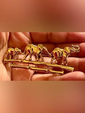 Gold Elephant Parade Brooch - Women Jewelry